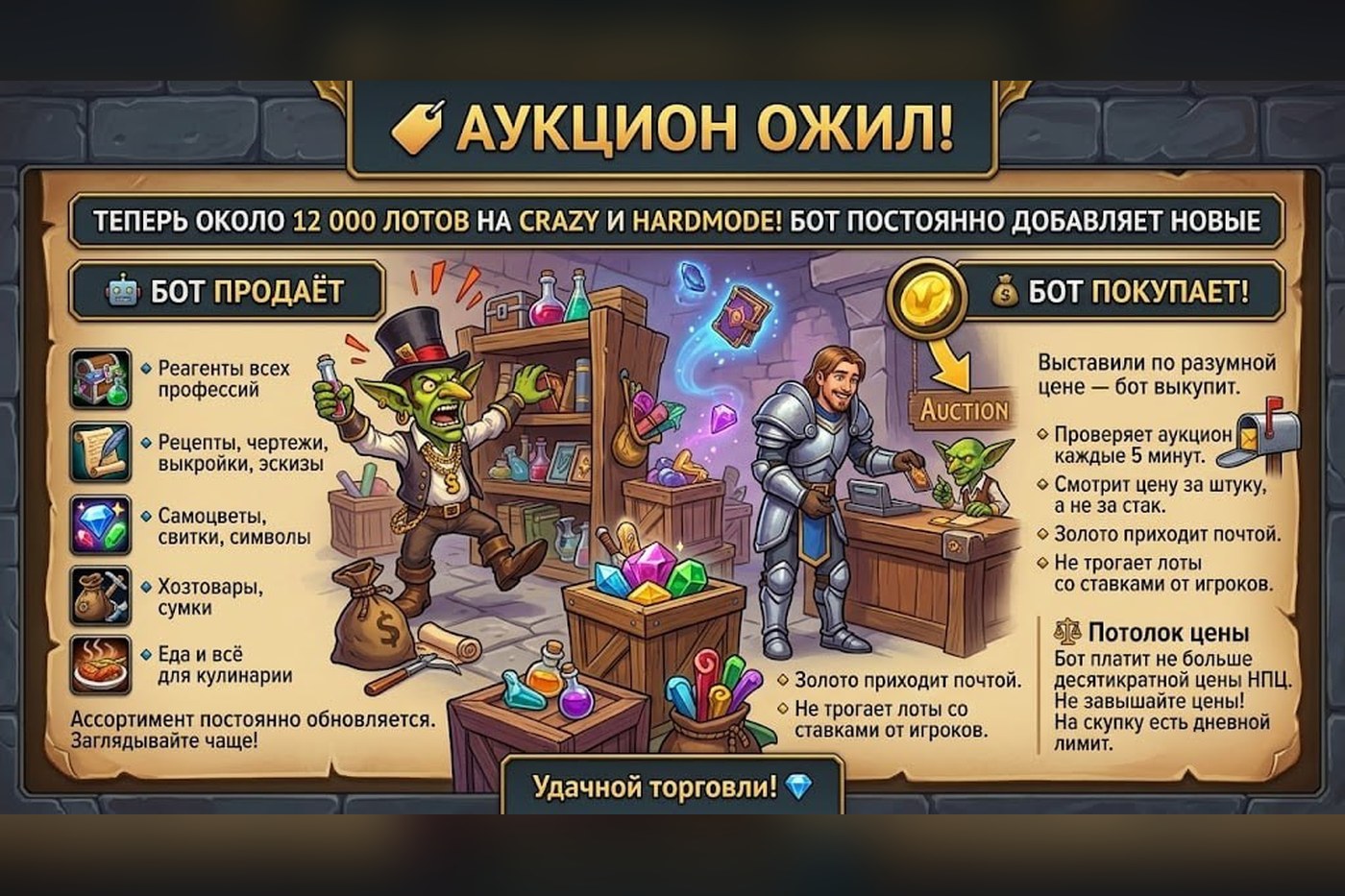 Аукцион ожил: бот теперь не только продаёт, но и покупает