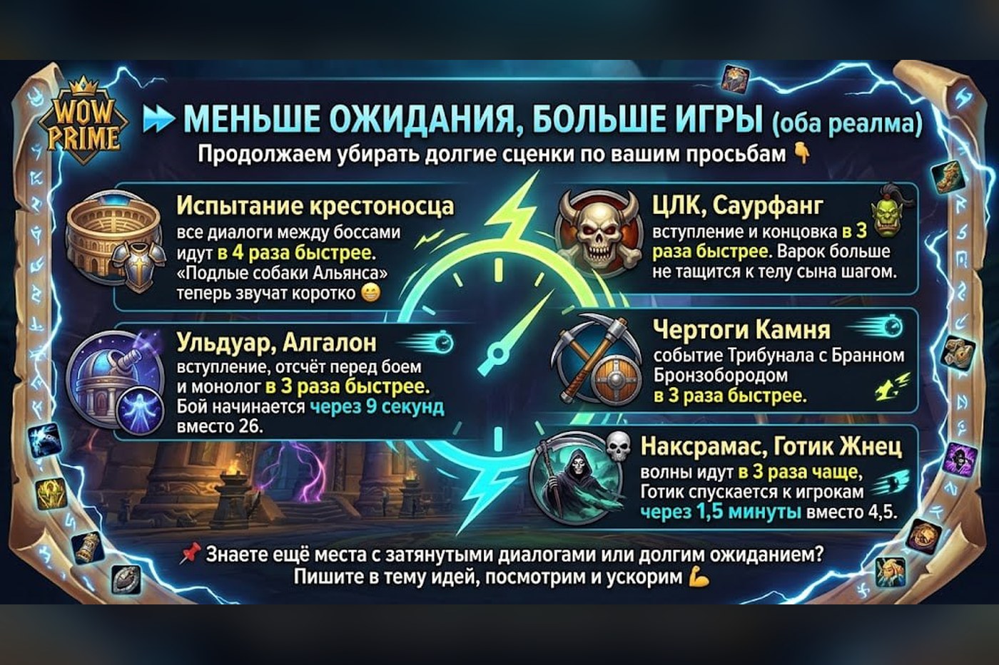 Меньше ожидания: ускорены сценки в Наксрамасе, ЦЛК, Ульдуаре и Испытании крестоносца