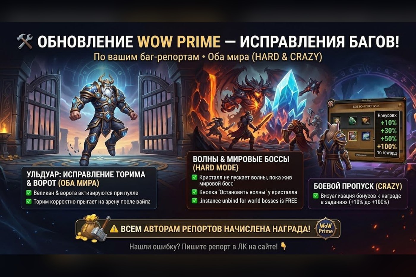 Исправления: ворота к Ториму, волны на HARDMODE и бонусы Боевого пропуска